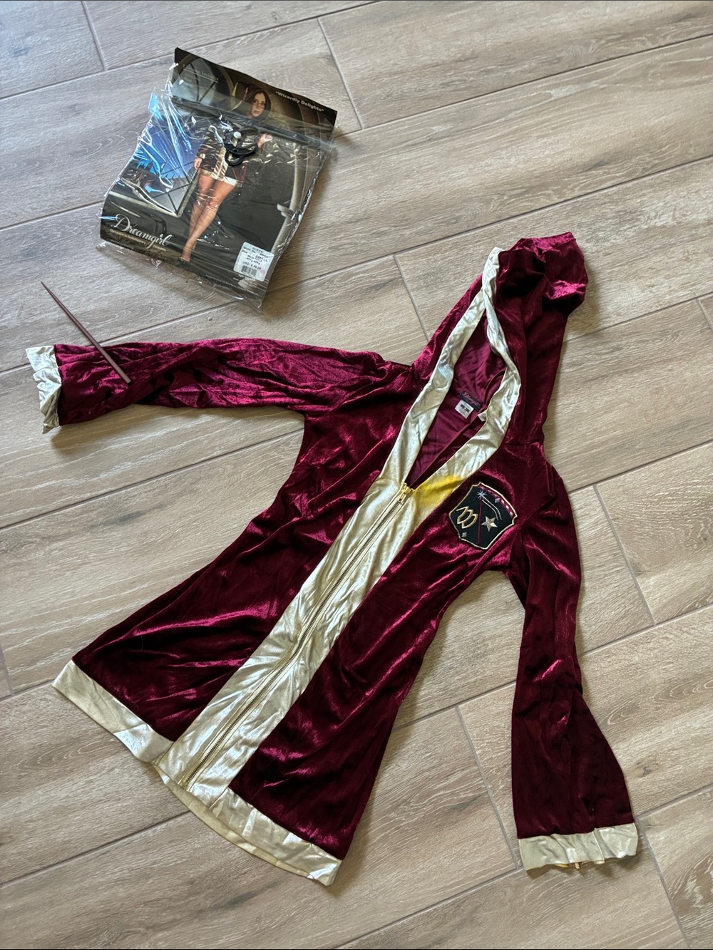 Costume -Dreamgirl Burgundy Velvet Hooded Robe with Gold Trim